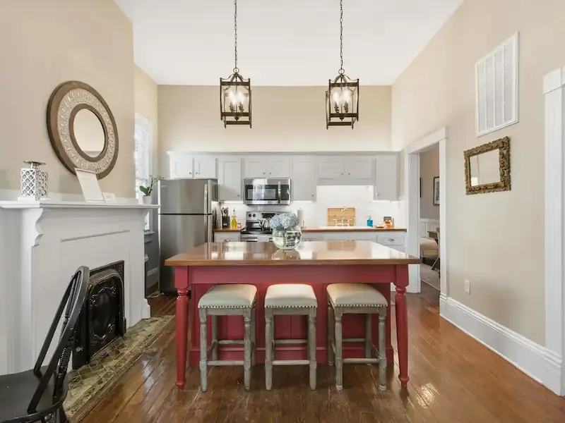 Suite 314A fully stocked kitchen with island — Forsyth Park vacation rental Savannah